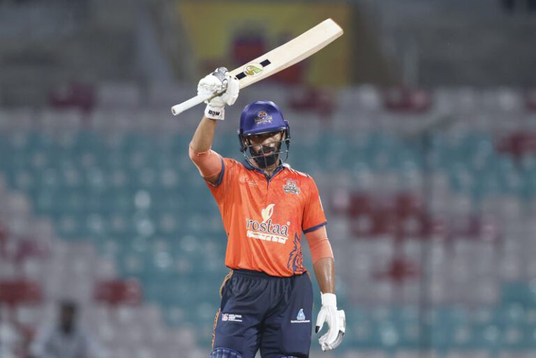 Chinmay Sutar of MSC Maratha Royals raises his bat after scoring a fifty during match 11 of the T20 Mumbai 2025 between Eagle Thane Strikers and MSC Maratha Royals, held at Dr DY Patil Sports Academy, Navi Mumbai on 6 June 2025.Photo by Deepak Malik / CREIMAS for T20 MumbaiRESTRICTED TO EDITORIAL USE