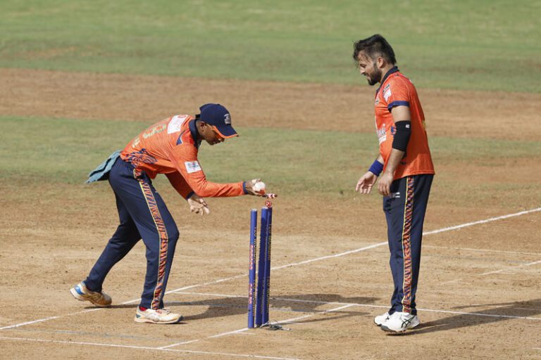 Aryan Chauhan of Eagle Thane Strikers runout by Sahil Jadhav of MSC Maratha Royals during the first semi-final match of the T20 Mumbai 2025 between Eagle Thane Strikers and MSC Maratha Royals, held at Wankhede Stadium, Mumbai on 10 June 2025.Photo by Deepak Malik / CREIMAS for T20 MumbaiRESTRICTED TO EDITORIAL USE