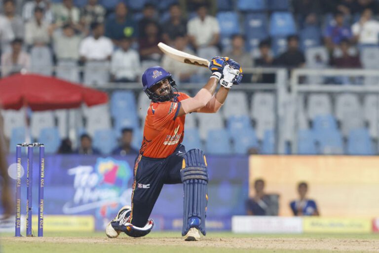 Chinmay Sutar of MSC Maratha Royals plays a shot during the match 8 of the T20 Mumbai 2025 between Triumph Knights MNE and MSC Maratha Royals, held at Wankhede Stadium, Mumbai on 5 June 2025.Photo by Vipin Pawar / CREIMAS for T20 MumbaiRESTRICTED TO EDITORIAL USE